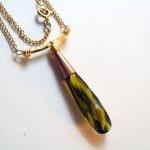 Olive Crystal Necklace On Goldfilled Chain