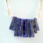 Dark Blue Stone Necklace In Tribal Style With Gold..