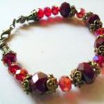 Art Nouveau Red Crystal Bracelet With Vintage Bead..