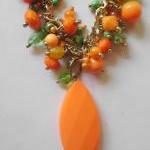 Orange Fringe Bib Necklace