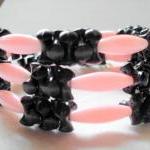 Wrap Bracelet In Pink And Black, Vintage Beads