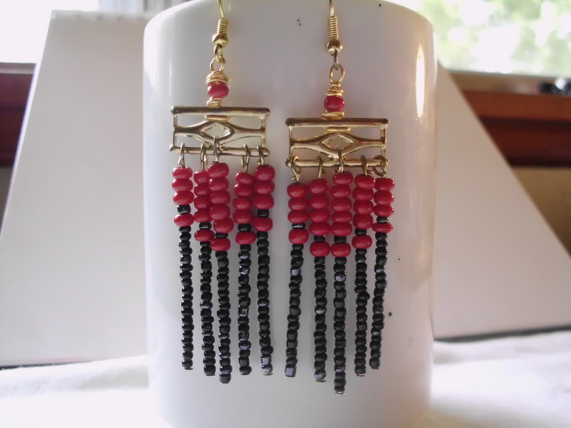 Red And Black Tribal Earrings