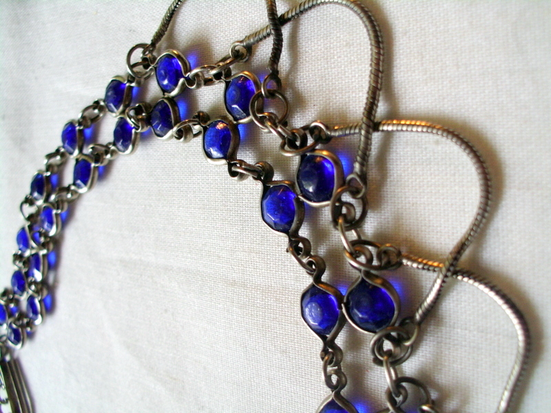 Blue Glass And Chain, Vintage Necklace
