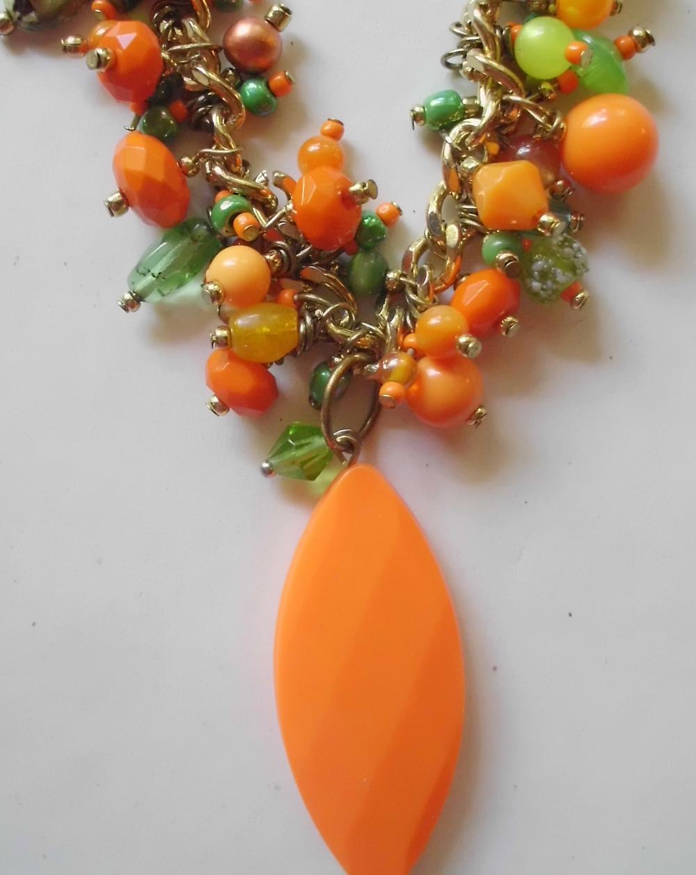 Orange Fringe Bib Necklace