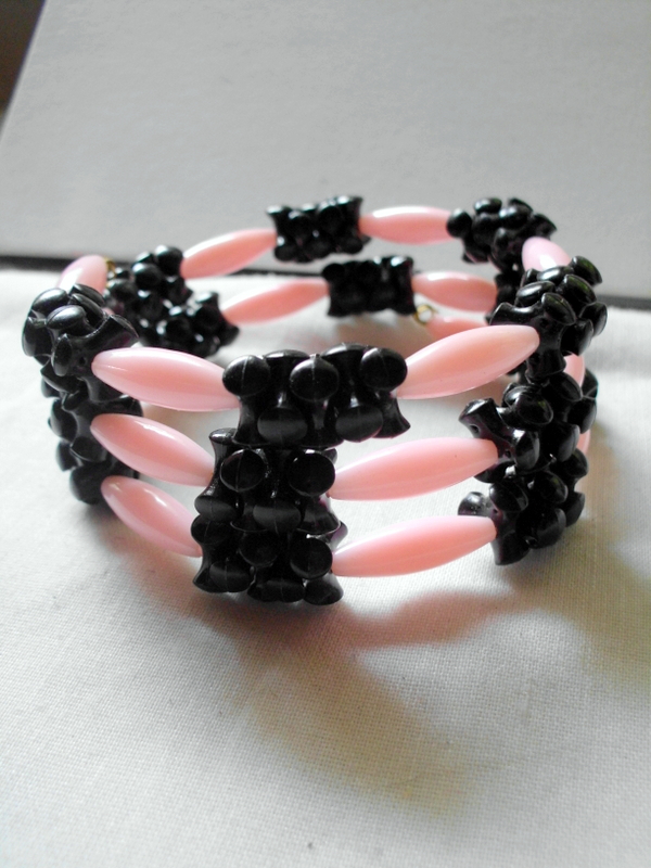 Wrap Bracelet In Pink And Black, Vintage Beads